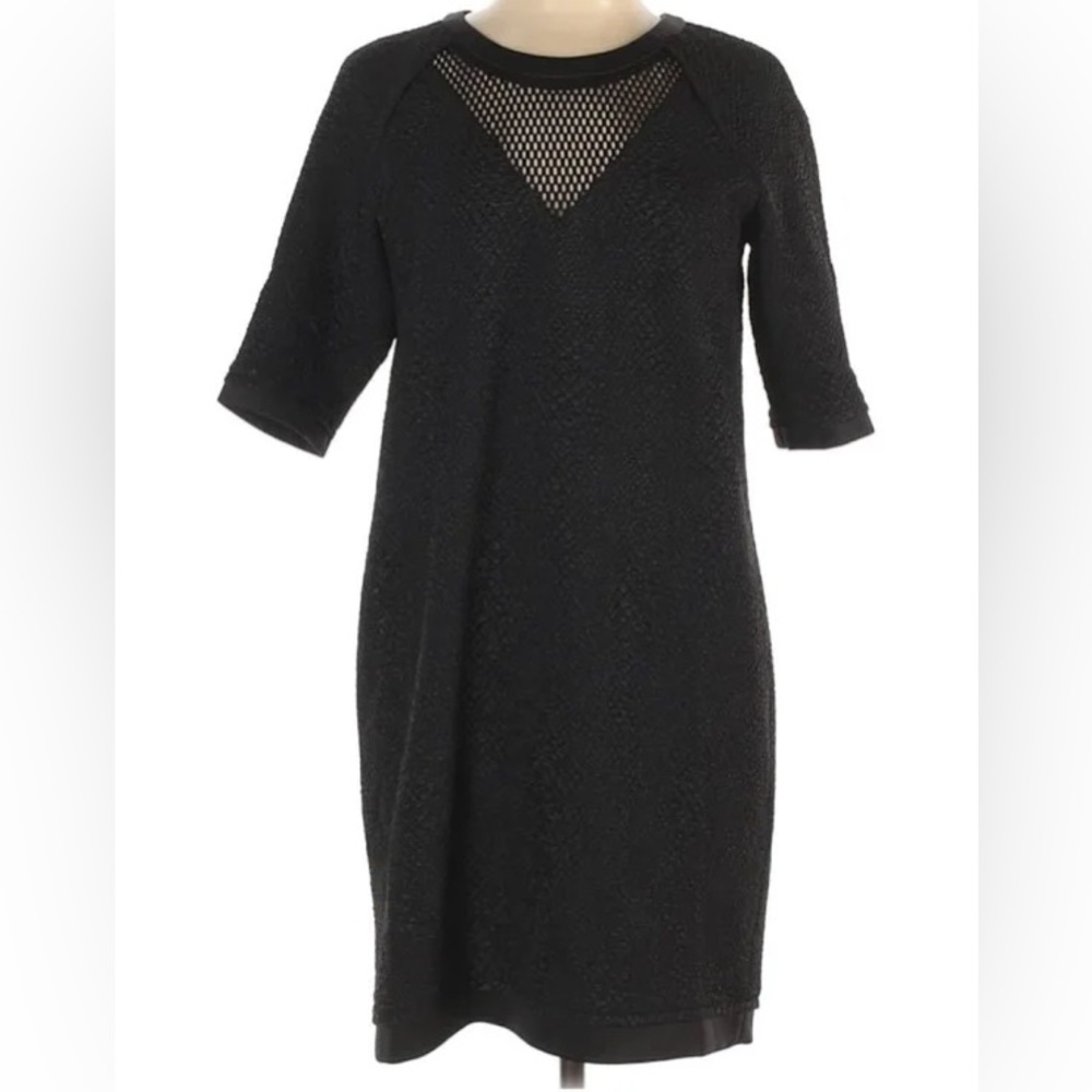 like new Yoana Baraschi black crepe mesh detailed scoop neck zip up dress size S